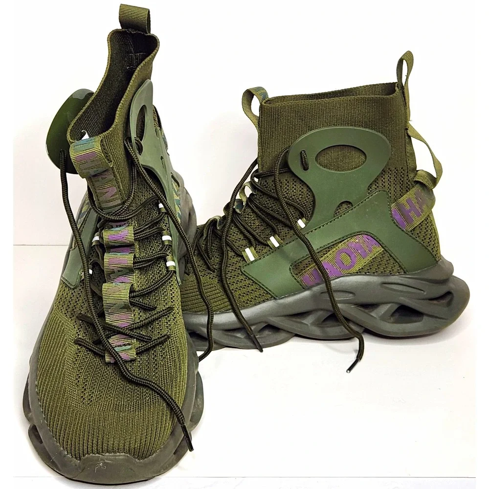 Nihaoya Men's Green High Top Lace-Up Athletic Sneakers Mesh Upper Rubber